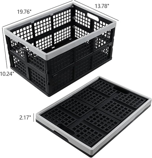 3 Pack 42 L Large Plastic Collapsible Storage Crates, Stackable Folding Milk Crate, Black