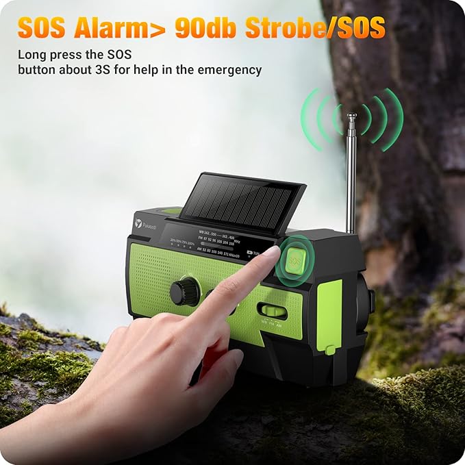 Emergency-Radio,Puiuisoul 4000mAh Weather Radios with Hand Crank & Solar Charging,Portable 3 Gear LED Flashlight,SOS Alarm, AM/FM/NOAA,Motion Sensor Reading Lamp