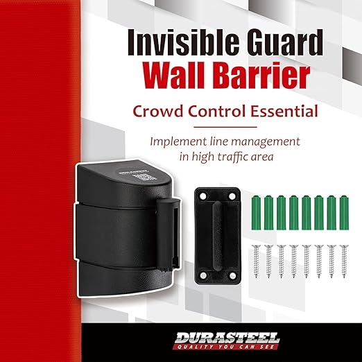 DuraSteel Wall Mount Crowd Control Retractable Belt Barrier - 9.2 Ft Red Retractables Barrier Belt w/ABS Casing, Do Not Enter Crowd Control Barriers Line Divider NOT Stanchions with Retractable Belts