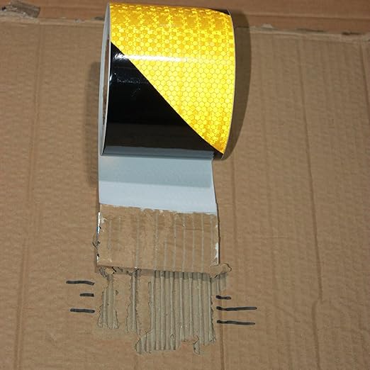 Reflective Tape Yellow Black 3 inch Wide for Automobile, Outdoor Waterproof High Visibility Safety Warning Adhesive Strips (66 feet)