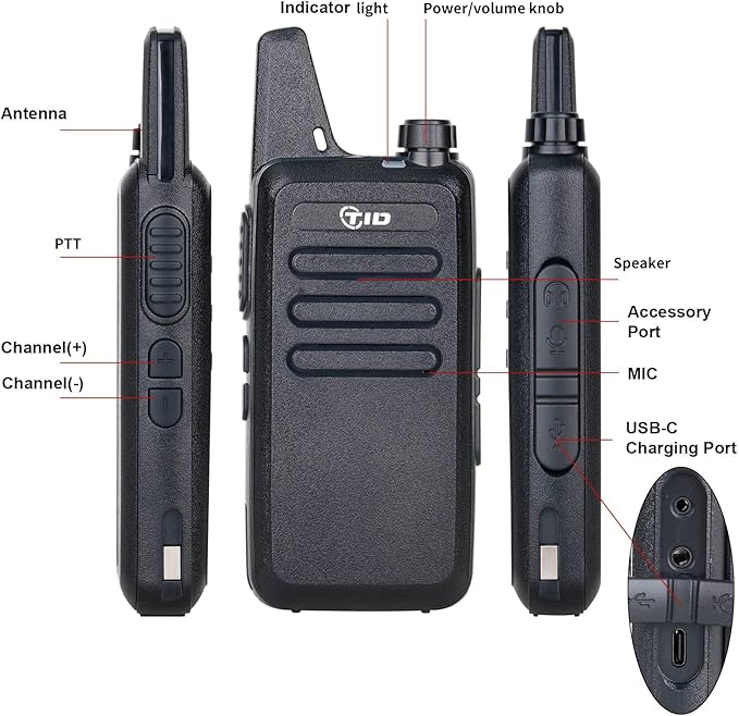 TIDRADIO TD-M8s Radios Walkie Talkies Rechargeable Two Way Radio (6 Pack) License-Free FRS Radio with 6 Way Multi Gang Charger USB Charger 2 Way Radio
