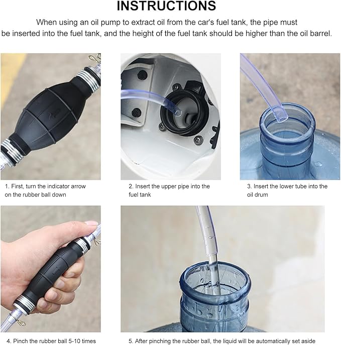 Veemoon One-way Hand Pump Manual Transfer Tool for Gasoline Oil Water Fish Use High Flow Siphon Pump with Thickened Tube for Emergency Liquid Extraction