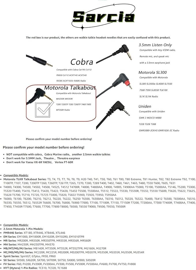 1 Pin 2.5mm G Shape Earpiece Headset with Mic PTT for Motorola Talkabout T200TP T200 T260 T260TP T460 T600 T605 T475 T800 MH230R MR350R MT350R Two Way Radio,2 Pack