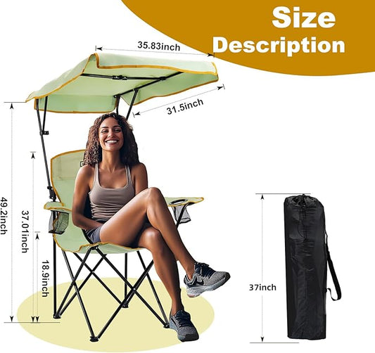 YOUNG WOOD Portable Camping Chair Beach Chair with Shade Canopy, Fold Lightweight Oversized for All, Easy to Open and Close Without Installation, Side Pocket Design for All Outdoor Activities,Green