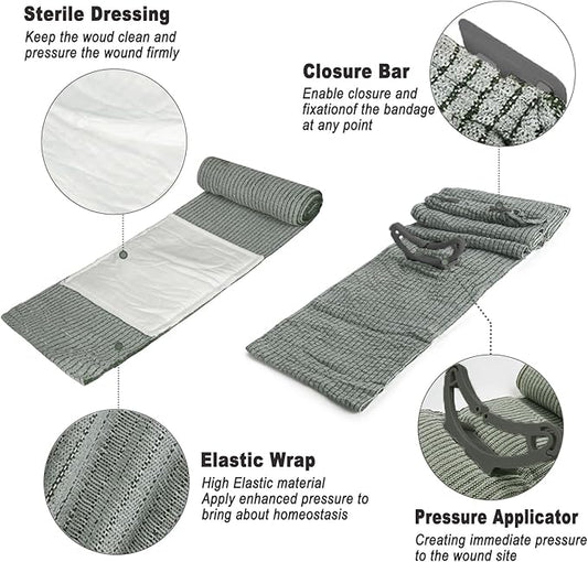 Upgrade Israeli Style Emergency Bandage, 5Pack 6 Inch Compression Bandage for Emergency Wound Dressing, First Aid and IFAK Trauma Military (6Inch-5Pcs)