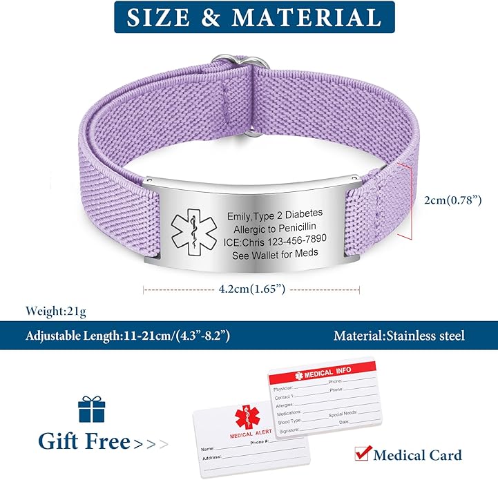 VNOX Medical Alert Bracelets for Men & Women Kids with Free Engraving Adjustable Stainless Steel Mesh Emergency Medical ID Bracelets Wristband