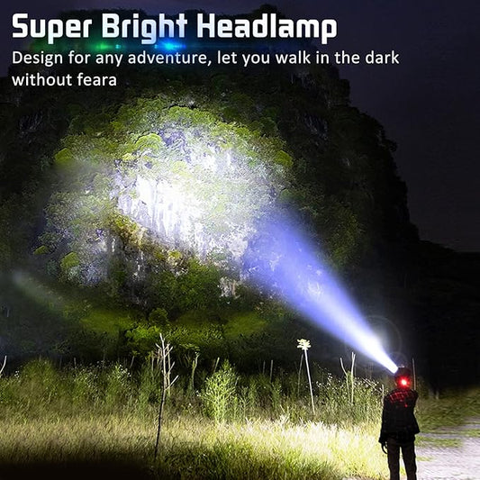 Aikertec Headlamp Rechargeable, Super Bright Headlamp for Adults with Motion Sensors, 7 Modes, Zoomable, IP68 Waterproof Head Flashlight for Camping Hunting Fishing (Batteries Included)