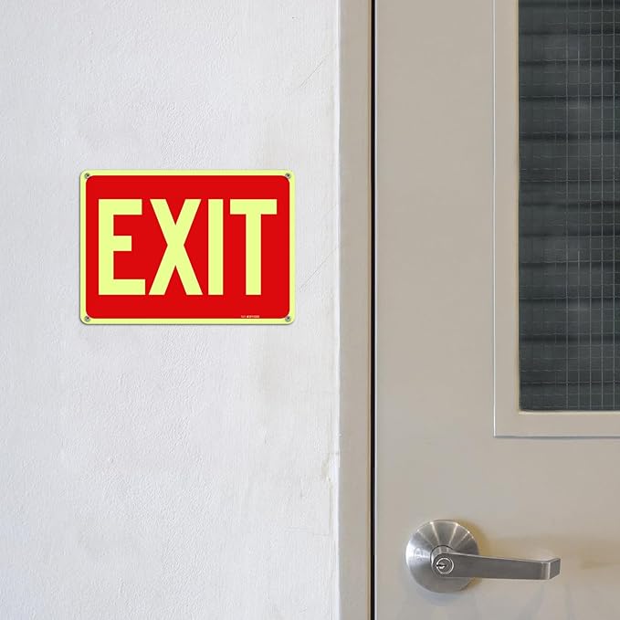 T&R Exit Sign - 4 Pack - 10 x 7 Inches Rust Free .040 Aluminum Glow-In-The-Dark - UV Protected, Waterproof, Weatherproof and Fade Resistant - 4 Pre-drilled Holes
