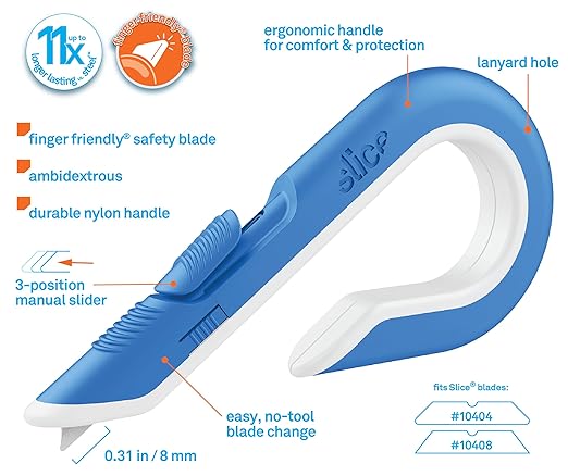 Slice Box Cutter, Heavy Duty Utility Knife, Safe Ceramic Blade Lasting 11x Longer than Metal, Sky, 1 Pack