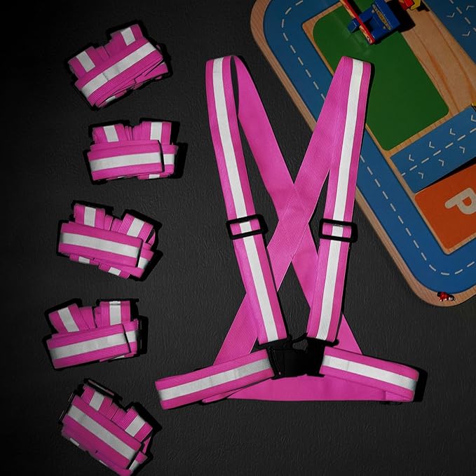 Hercicy 20 Pcs Reflective Vest High Visibility Safety Vests, Adjustable Running Gear Straps Lightweight Reflector for Construction (Pink)