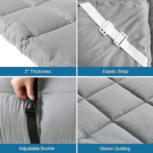 Cot Mattress Topper (Improved Thickness), Foam Quilted Pads for Camping, Soft Comfortable Sleeping Cot Mattress Pad Only, Camping Pad 75"x30" for Camp Cot/Rv Bunk/Narrow Twin Beds, Navy