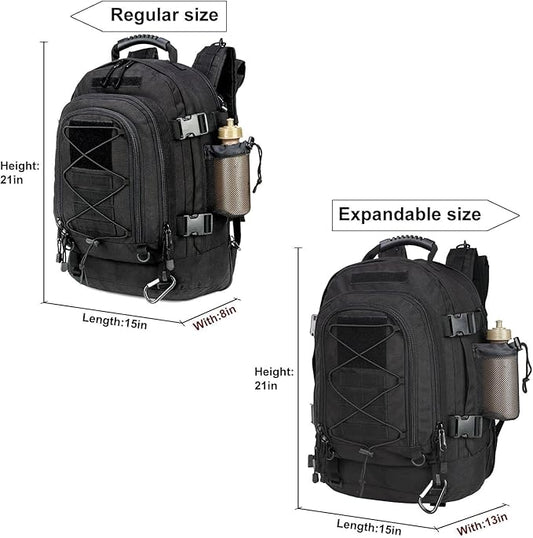 Large Military Bug Out Bag 3 Day Pack Expandable Backpack Army Daypack for Outdoor Hiking Hunting (Black)