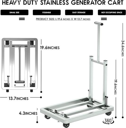 Generator Wheel Kit,GeneratorCart,500LB Heavy-Duty GeneratorCart With Wheels, Made of 100% Sstainless Steel,(19.6X13.7inches) (Stainless steel original color)