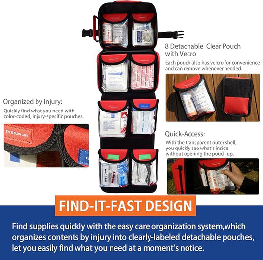 Premium 418-Piece First Aid Kit for Home, Travel, Camping, Hiking & Outdoor Emergencies, Tear-Resistant Survival Kits for Business, Vehicle & School, Multi-Use Emergency Medical Supplies