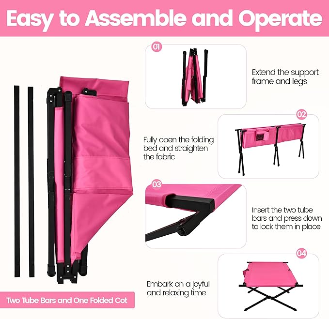 Portable Camping Cot for Adults, 300lbs Heavy Duty Folding Bed with 60s Quick Setup, Compact & Lightweight for Outdoor, Guest, Office Nap, Hospital Stay