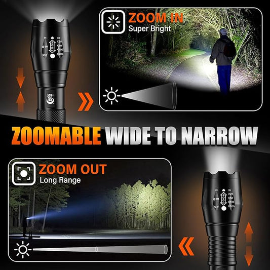 Dream Master 2 Pack LED Flashlights High Lumens with 6 AAA Batteries, 5 Modes Mini Waterproof Tactical Bright Flashlight for Camping Hiking, Stocking Stuffers & Christmas Gifts for Him, Men, Dad