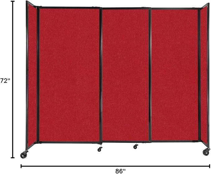 Versare Straightwall Sliding Portable Wall Partition | Freestanding Office Dividers | Locking Wheels | Temporary Room Separator | 7'2'' Wide x 6' Tall Red Fabric Panels