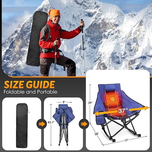 Suteck Heated Rocking Camping Chair, Oversized Heated Camping Chair W/20000mAh Power Bank & Carry Bag, Fully Padded Heated Chairs for Outdoor Sports W/3 Heat Levels for Back & Seat, Lawn Picnic Patio