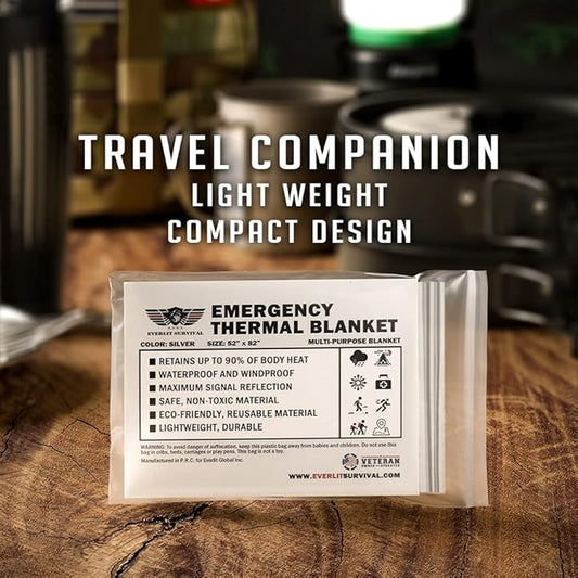 EVERLIT Survival Emergency Mylar Thermal Blankets -Space Blanket Survival kit Camping Blanket Perfect for First Aid Kit, Outdoors,Hiking,Survival,Bug Out Bag,Marathons (Silver, 12 Pack)