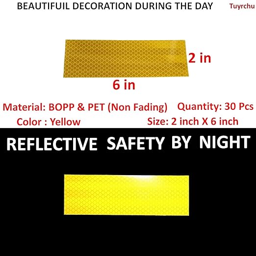 Yellow Reflective Stickers 2 inch X 6 inch, Outdoor Waterproof High Visibility Warning Safety Adhesive Reflector Tape (30 Pcs)