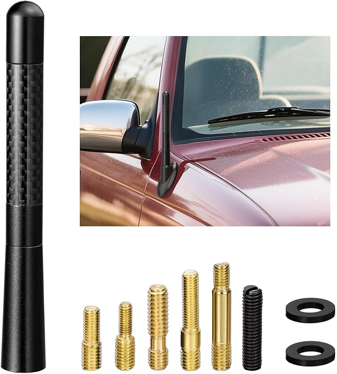 Car Radio Antenna 4.7 Inch Carbon Fiber Waterproof Car Antenna Replacement Vehicle AM FM Stereo Radio Antennas, Aluminum Short Truck Antennas for Cars Trucks Pickups SUVs