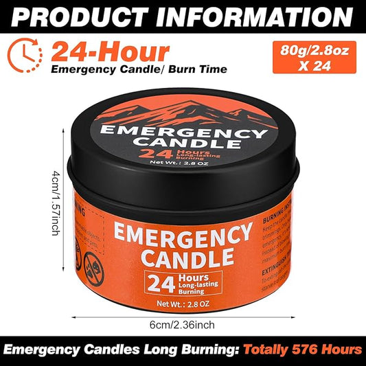 Chuarry 24 Pcs Emergency Candle Bulk 24 Hours Long Burning Survival Soy Wax Candles for Power Outages Camping Hunting Outdoor Activities (Black)