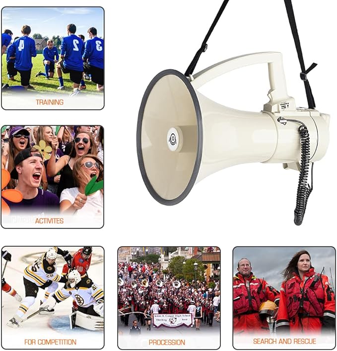 Heavy Duty 75W Professional Megaphone Bullhorn Speaker with Built-in Microphone-Rechargeable Battery&Portable Strap-Siren -USB/SD/AUX Input-Ideal for Football, Baseball,Coaches