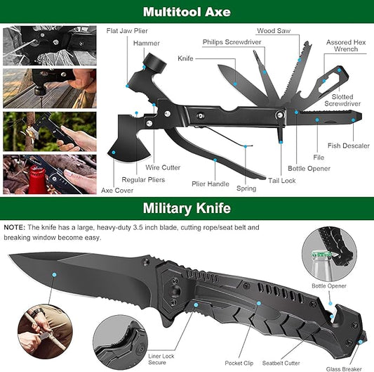 Emergency Survival Kit and First Aid Kit, 142Pcs Professional Survival Gear and Supplies Equipment with Molle Pouch, Gift for Christmas Men Dad Husband Camping Hiking Hunting Outdoor Adventure