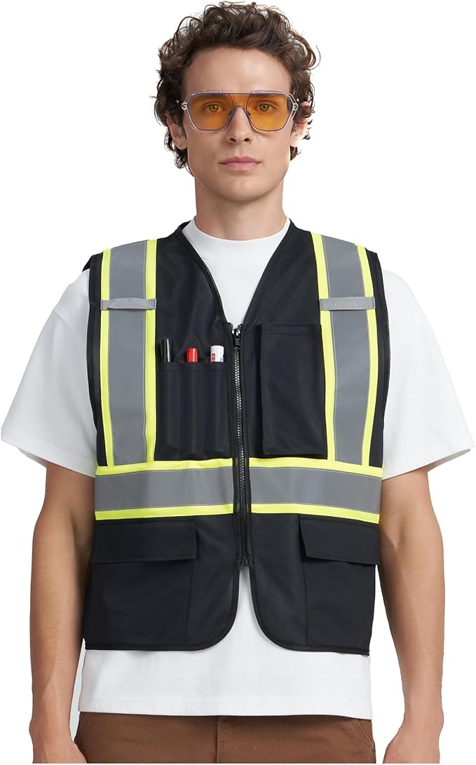 A-KSAFETY High Visibility Safety Vest for Men Women with Pockets and Zipper