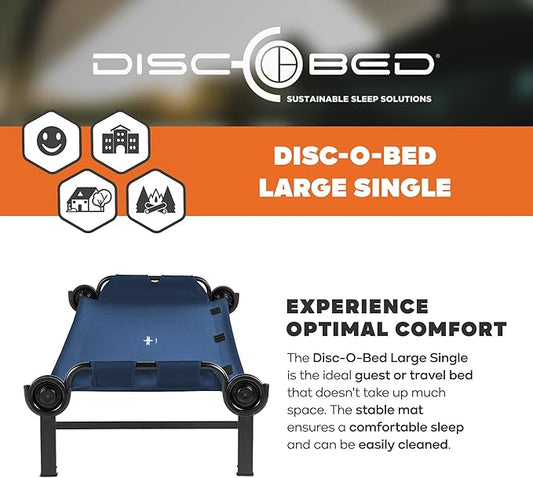 Disc-O-Bed Large Outdoor Modular 1 Person Single Camping Cot Portable Bed for Adults, Sleep Solution for Tents, Navy