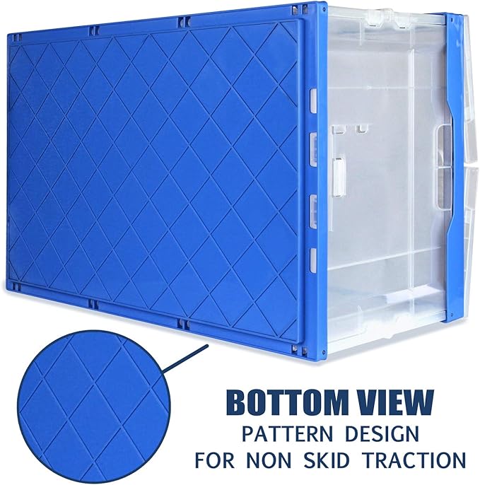 Mount-It! Folding Plastic Storage Crate, Collapsible Utility Distribution Container with Attached Lid, 23x15x13 Inches, 65L Liter Capacity, Clear (SET OF 3)
