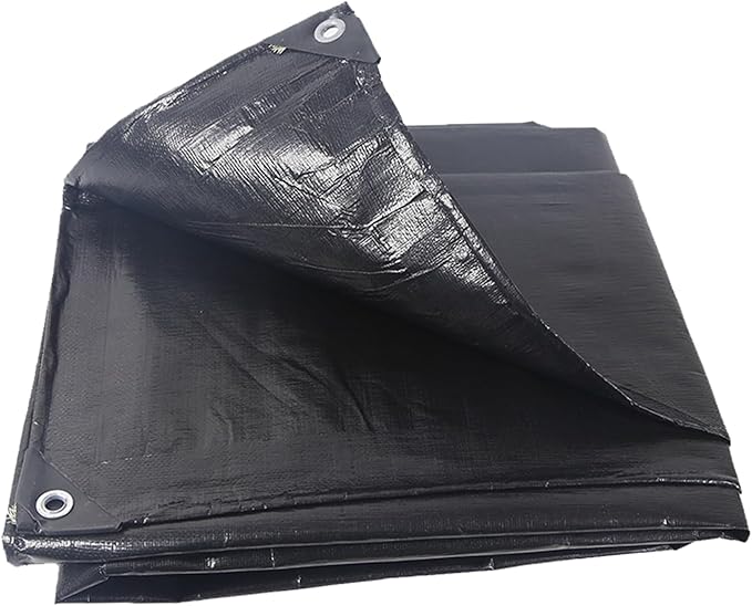 Heavy Duty Tarps Waterproof, 6X10ft Black Tarp, Plastic Tarpaulin with Rope for Outdoors Emergency Rain, Roof, Pool, Boat, Camping, Black Tarp