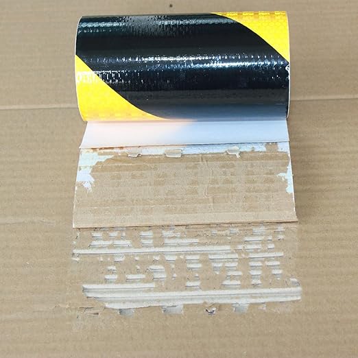 Reflective Tape Yellow Black 6 inch Wide, Outdoor Waterproof Hazard Conspicuity Warning Industrial Marking Tape (11 feet)