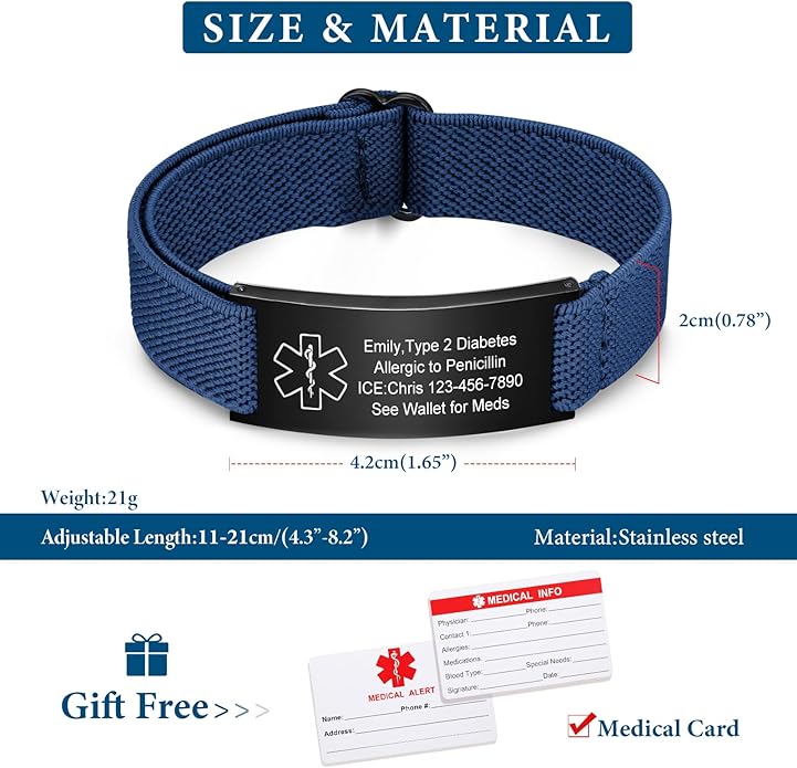 VNOX Medical Alert Bracelets for Men & Women Kids with Free Engraving Adjustable Stainless Steel Mesh Emergency Medical ID Bracelets Wristband
