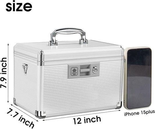 Medicine Lock Box with Key, Alluminum Alloy Box for Medication,First Aid Box with a Removeable Tray to Store Medicines & Pills for Home, Silver 12 * 7.68 * 7.87 Inch