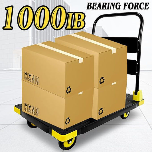 Platform Truck Cart 1000LBS Chinco Star Folding Push Cart Dolly Portable Moving Dolly Cart with 360° Swivel 5'' Wheels Heavy Duty Foldable Flatbed Cart for Hand Moving (35L x24W x40H in)