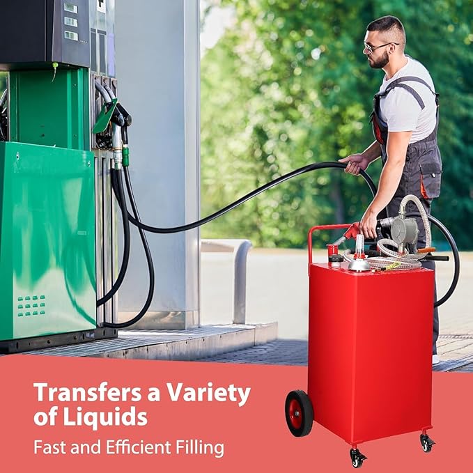 30 Gallon Fuel Caddy with Manual Pump,Portable Gasoline & Diesel Transfer Tank Heavy Duty Tank Gas with 4-Wheel for Cars,Boats