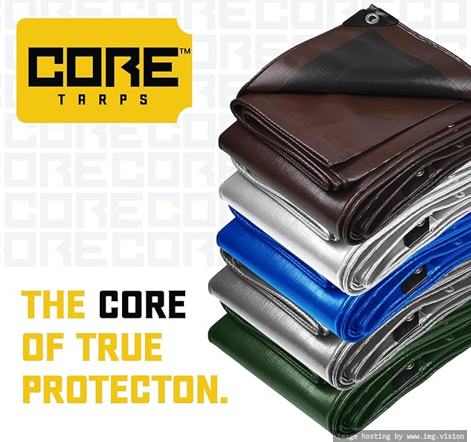Core Tarps Extreme Heavy Duty 20 Mil Tarp Cover, Waterproof, UV Resistant, Rip and Tear Proof, Poly Tarpaulin with Reinforced Edges for Roof, Camping, Patio, Pool, Boat (Silver/Black 40′ X 50′)