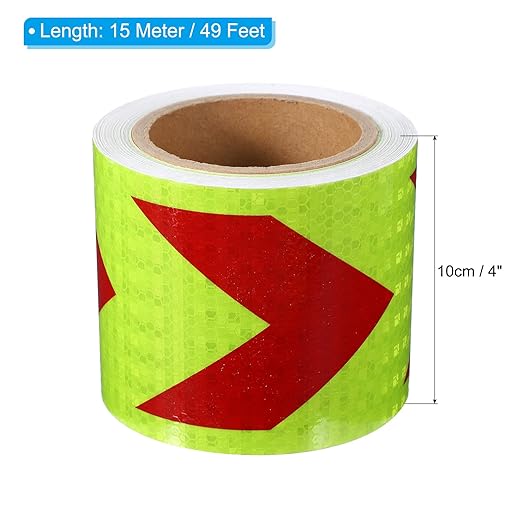PATIKIL Reflective Tape, 4 Inch x 49 ft Waterproof Self Adhesive High Visibility Safety Warning Arrow Tape Outdoor Reflectors for Trucks Trailers Cars, Yellow Red