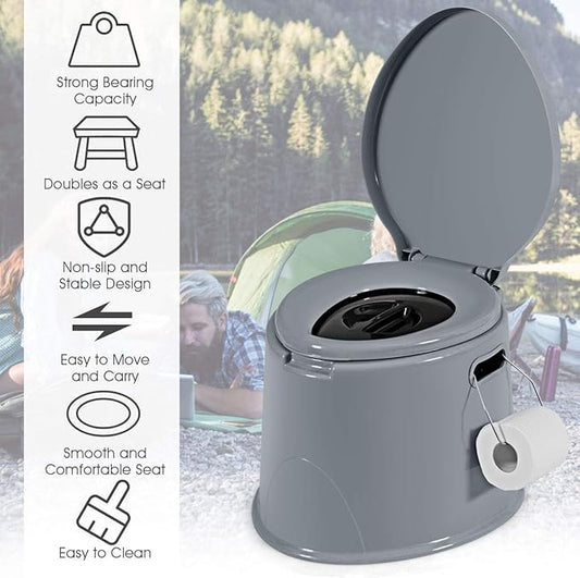 Giantex Portable Travel Toilet with Detachable Inner Bucket and Removable Paper Holder, Lightweight Outdoor & Indoor Toilet for Camping, Hiking, RV, Boating and Trip, Porta Potty