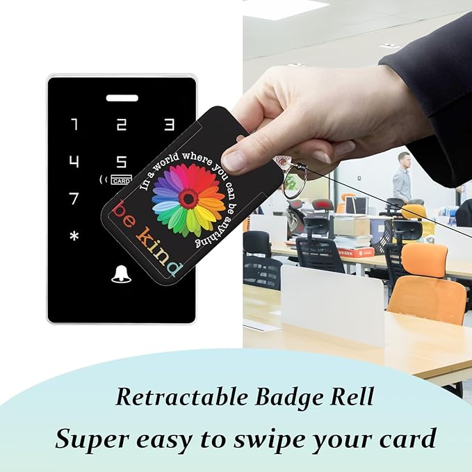 ID Badge Holder with Lanyard Be Kind Retractable Badge Reel Clip Lanyard Name Card Vertical ID Protector, ID Card Holder Keychain Name Badge Clip for Women Men