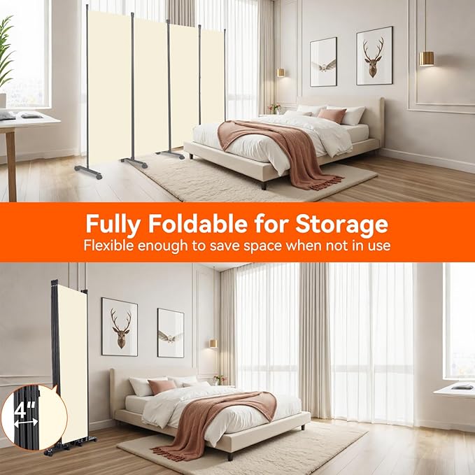 Room Divider 22''W Wall Divider for Room Partition (Heavy Duty Base) 1 Panel Partition Room Dividers, Freestanding Room Divider Screen Separation W/Wheels Folding Privacy Screen Panel Space Separator