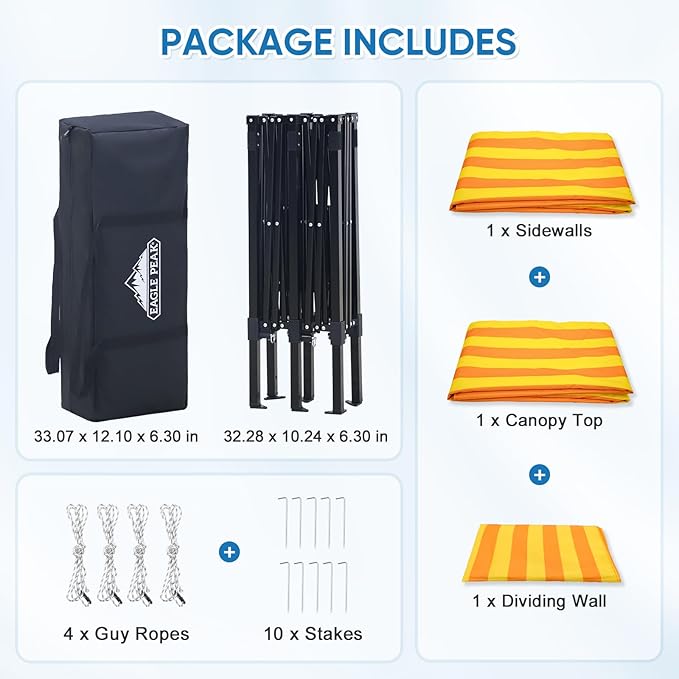 EAGLE PEAK Outdoor Changing Room 8x4, 2 Room Pop Up Portable Changing Room, Sun Shelter, Pop Up Changing Tent for Beach or Pool,Portable Dressing Room for Photoshoots (Yellow/Orange)