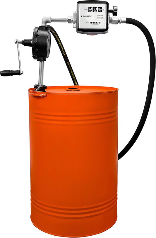 Groz 44087 Rotary Fuel Pump, with Mechanical Diesel Meter, 8' Discharge Hose, Nozzle and Hanger