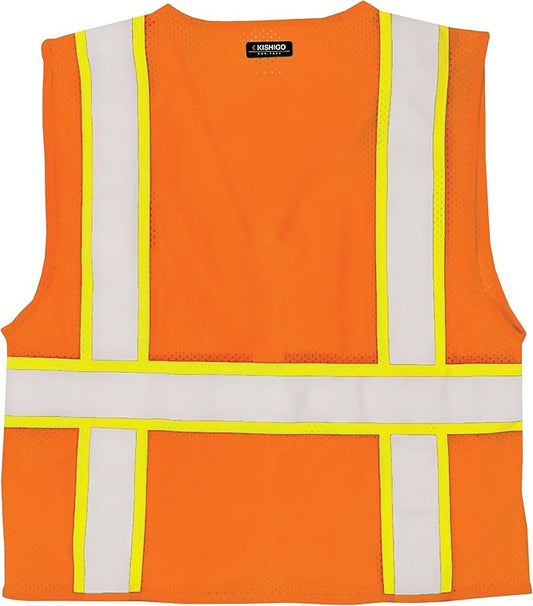 Kishigo All Mesh Contrast Unisex Reflective Safety Vest 1195, ANSI Type R/Class 2, 6 Pockets Zipper, Reflective Lining