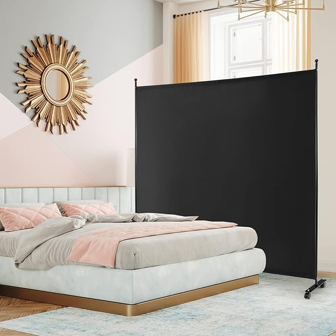 Giantex Room Divider Large Single Panel, 73''W x 73''H Privacy Screen with Lockable Wheels, Rolling Room Divider Panel for Home Office Studio, Partition Fabric Wall Divider for Room Separation, Black