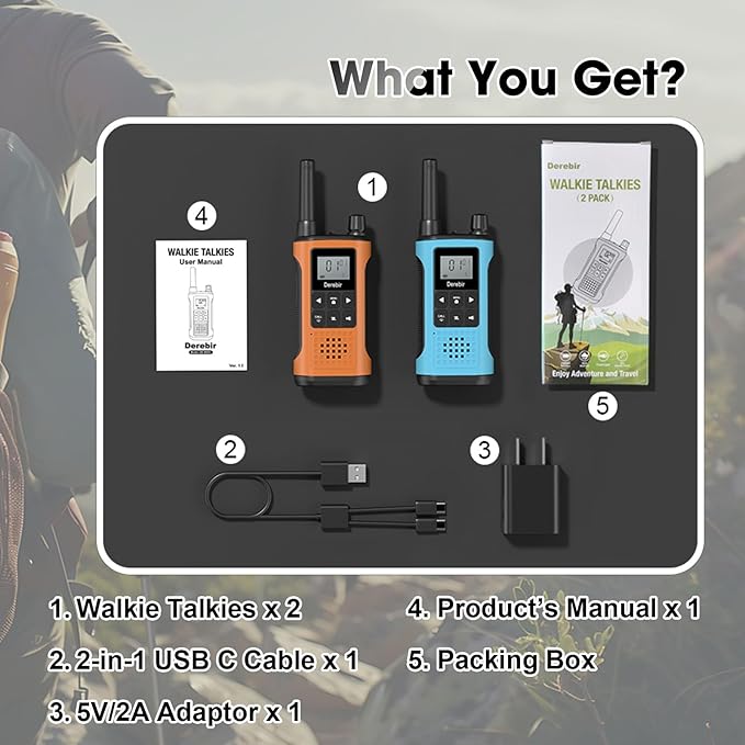 Walkie Talkies Long Range for Adults-2 Pack Rechargeable Walkie Talkies 22 FRS Channels 2-Way Radios with NOAA Weather Alert,VOX,Flashlight and 1500mAh Li-ion Battery for Family Camping Hiking