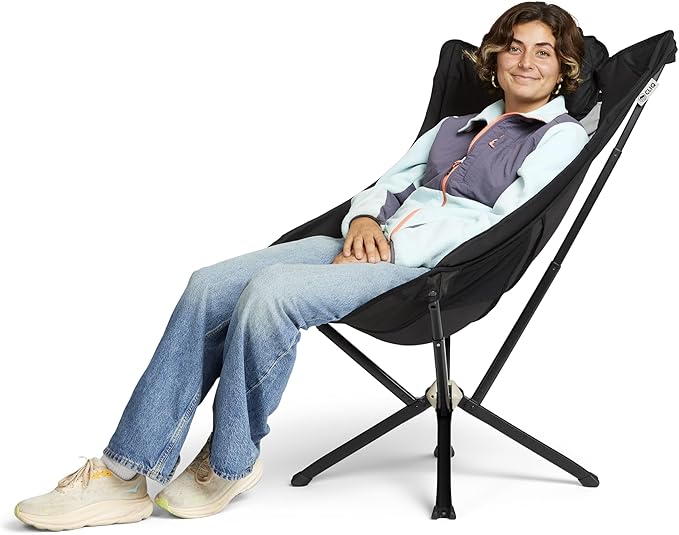 CLIQ EpiQ Outdoor Lounge Chair - Folding Camping Chairs Set Up in 15 Seconds - Lightweight Recliner Chair - Military Grade Frame Supports 400 Lbs Outdoor Adventures, Black