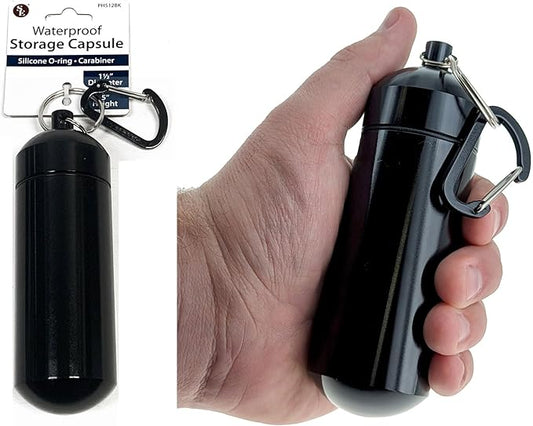 SE 5-Inch Large Waterproof Aluminum Storage Container + Carabiner - Outdoor Survival Gear -PH512