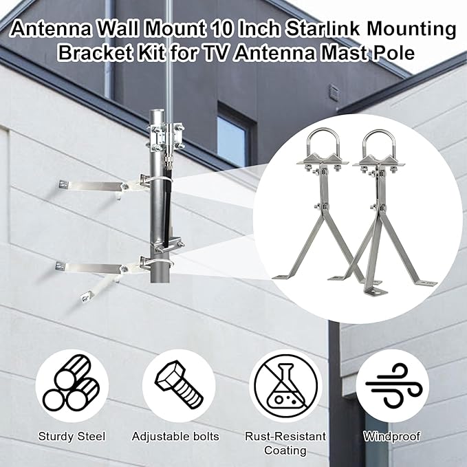 XRDS-RF Antenna Wall Mount - 10 Inch Heavy-Duty Stand Off Wall Mast Mount Windproof Mounting Bracket for TV Antenna Mast (2-Leg + 3-Leg)